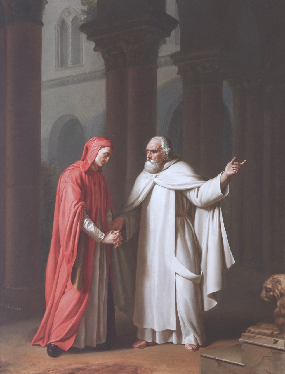 Dante e Frate Ilario al Convento di Santa Croce, Rizzo Luigi, dipinto a olio, 1851, Reggia di Caserta, Caserta